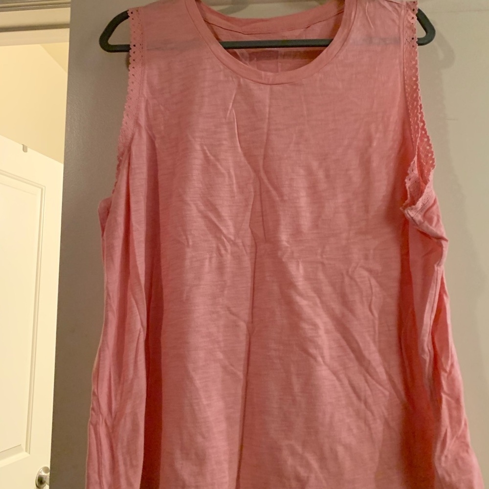 GAP Tank top in a soft peachy pink with crochet arm detail. Size XL